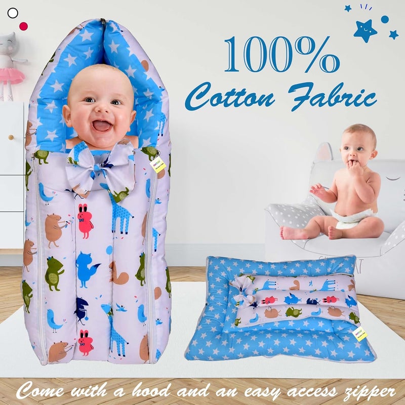 Kwitchy Baby Sleeping Bag New Born Carry Nest Baby Bed Portable Bassinet Cotton Holding Bed Carrier Bags Mattress Lounger Infants Boys Girls 06 Months Blue - Image 3