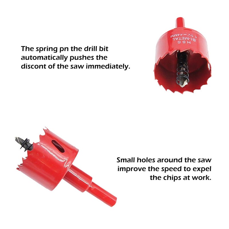 Laiwei Bi-Metal Hole Saw Kit, 7 Pcs 7/8" to 2-1/2" General Purpose Hole Saw Drill Bits, HSS Hole Cutter with Arbor for Wood, Plastic, Drywall, Size(22,25,28,35,44,51,64) - Image 3