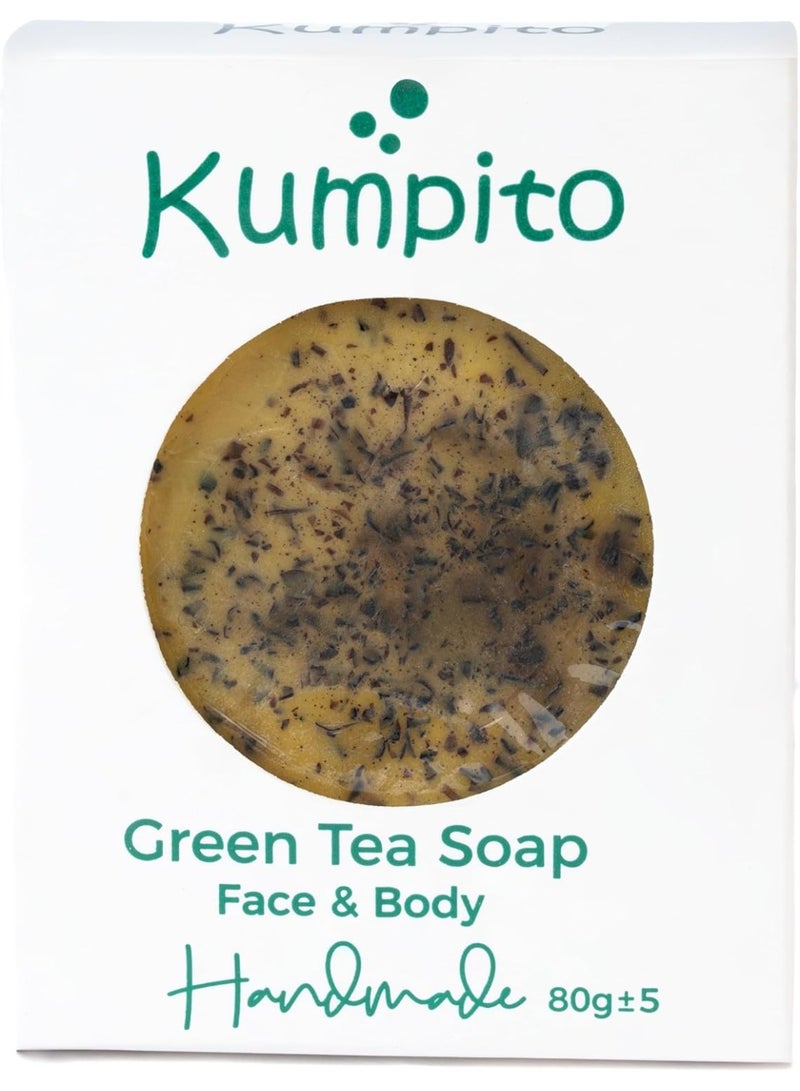 Kumpito Green Tea Handmade Soap Bar – Natural Face & Body Cleanser for Acne, Sensitive Skin - Exfoliating, Moisturizing with Olive Oil & Coconut Oil, Vegan & Cruelty-Free - Image 1