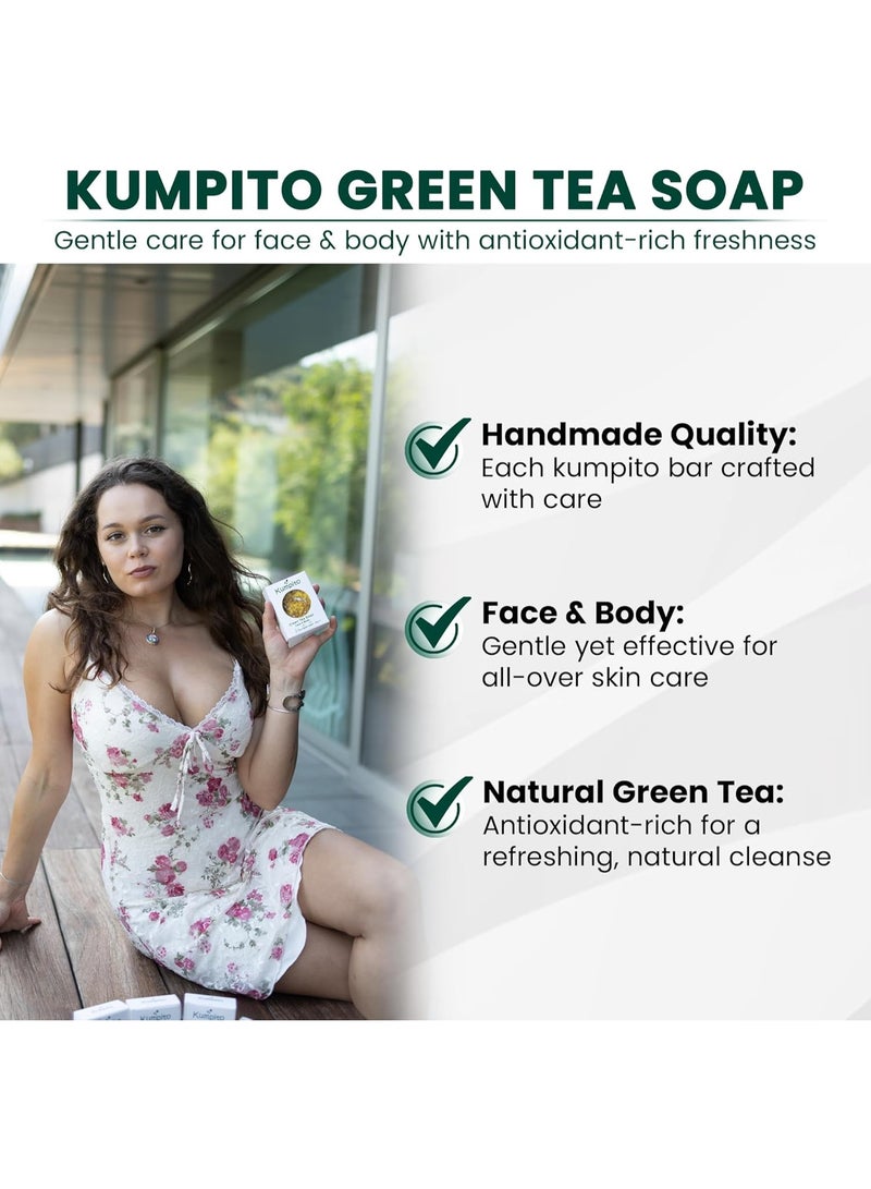 Kumpito Green Tea Handmade Soap Bar – Natural Face & Body Cleanser for Acne, Sensitive Skin - Exfoliating, Moisturizing with Olive Oil & Coconut Oil, Vegan & Cruelty-Free - Image 2