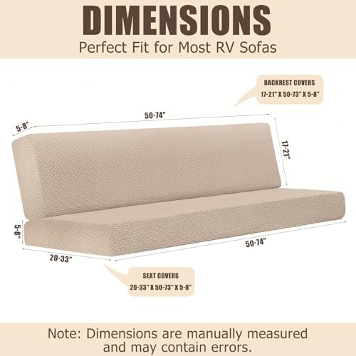 DIFEDO 2 Piece RV Couch Covers for Sofa Bed, Stretch Elastic Camper Slipcover for RV Jackknife Sofa Bed, Washable Anti-Slip Furniture Protector, Pet Friendly & Wrinkle Free (Khaki) - Image 2