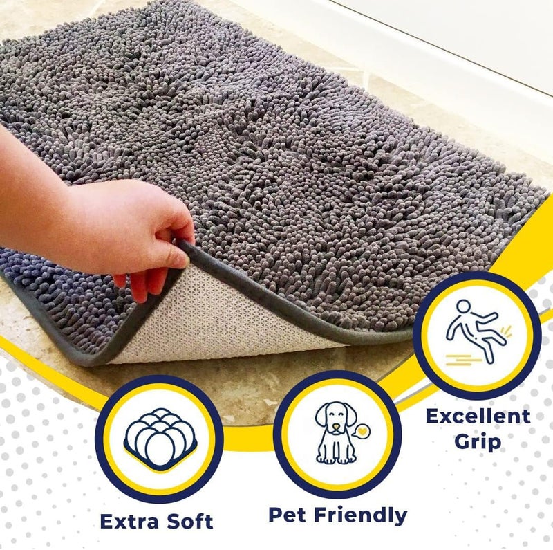 Muddy MatÂ® | Super Absorbent Door Mat Indoor, Microfiber Quick Dry Chenille Entryway Rug, Non-Slip Front Door Mat, Indoor Mats for Entryway, Machine Washable Pet Rug, Grey 24"x96" - Image 2