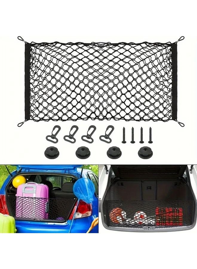 1 Set Large Elastic Mesh Cargo Net with Hooks for Car Trunk Storage Organizer - Image 2