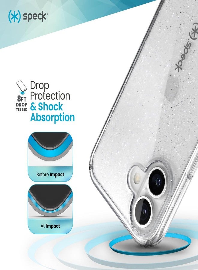 Speck Clear iPhone 16 Case - Slim Phone Case iPhone 16 - iPhone 16 Phone Case - GemShell - Clear/Platinum Glitter - Image 2