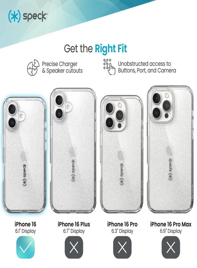 Speck Clear iPhone 16 Case - Slim Phone Case iPhone 16 - iPhone 16 Phone Case - GemShell - Clear/Platinum Glitter - Image 3