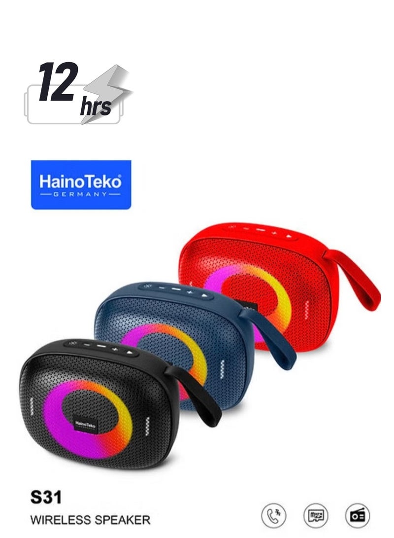 Haino Teko S31 Portable Wireless Bluetooth Speaker – Compact, Powerful Sound, IPX7 Waterproof, 12-Hour Battery Life, Built-In Microphone, and Deep Bass – Perfect for Outdoor, Travel, and Home Use - Image 1