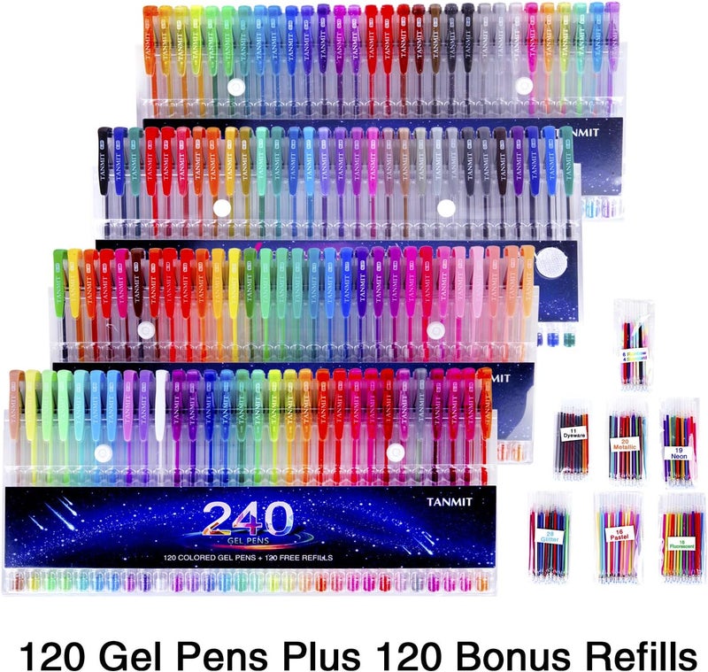 TANMIT Gel Pens, Gel Pens Set, 120 Colored Gel Pen plus 120 Refills for Adults Coloring Books, Drawing, Art Projects (No Duplicates) - Image 2