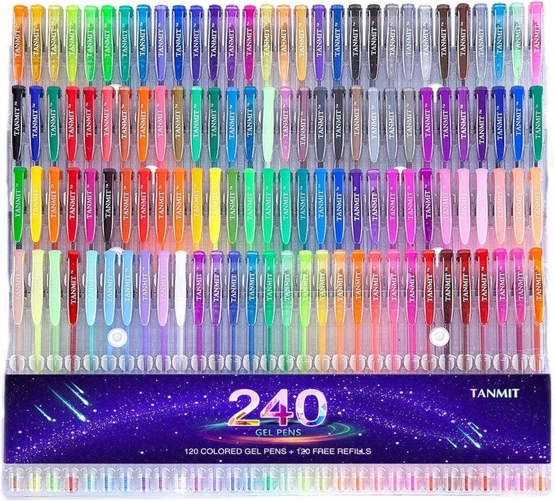 TANMIT Gel Pens, Gel Pens Set, 120 Colored Gel Pen plus 120 Refills for Adults Coloring Books, Drawing, Art Projects (No Duplicates) - Image 1