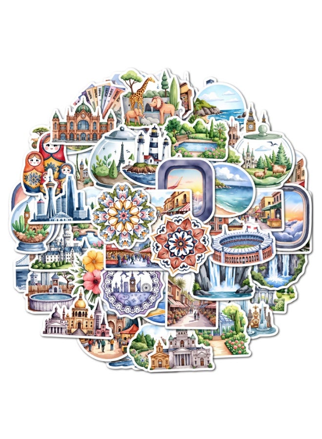٥٠ قطعة من ملصقات السفر حول العالم، ملصقات لحقائب السفر، والمذكرات، وأجهزة الكمبيوتر المحمولة، وزجاجات المياه، ومعالم العالم، ملصقات جمالية للمسافرين والطلاب وهواة الحرف اليدوية. - Image 1