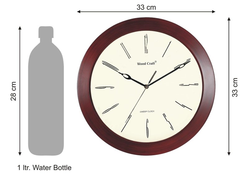 Wood Craft - Designer Wooden Wall Clock - Curved Glass, Slim Frame, Silent Sweep Quartz Mechanism (Noiseless) - 13 inches Diameter (Medium), Dark Brown Frame-Ivory Dial, Model: WS-2211 - Image 2