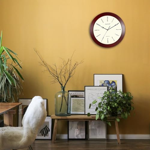 Wood Craft - Designer Wooden Wall Clock - Curved Glass, Slim Frame, Silent Sweep Quartz Mechanism (Noiseless) - 13 inches Diameter (Medium), Dark Brown Frame-Ivory Dial, Model: WS-2211 - Image 3