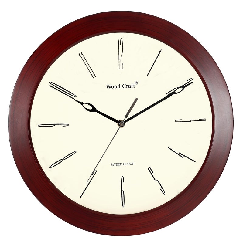 Wood Craft - Designer Wooden Wall Clock - Curved Glass, Slim Frame, Silent Sweep Quartz Mechanism (Noiseless) - 13 inches Diameter (Medium), Dark Brown Frame-Ivory Dial, Model: WS-2211 - Image 4