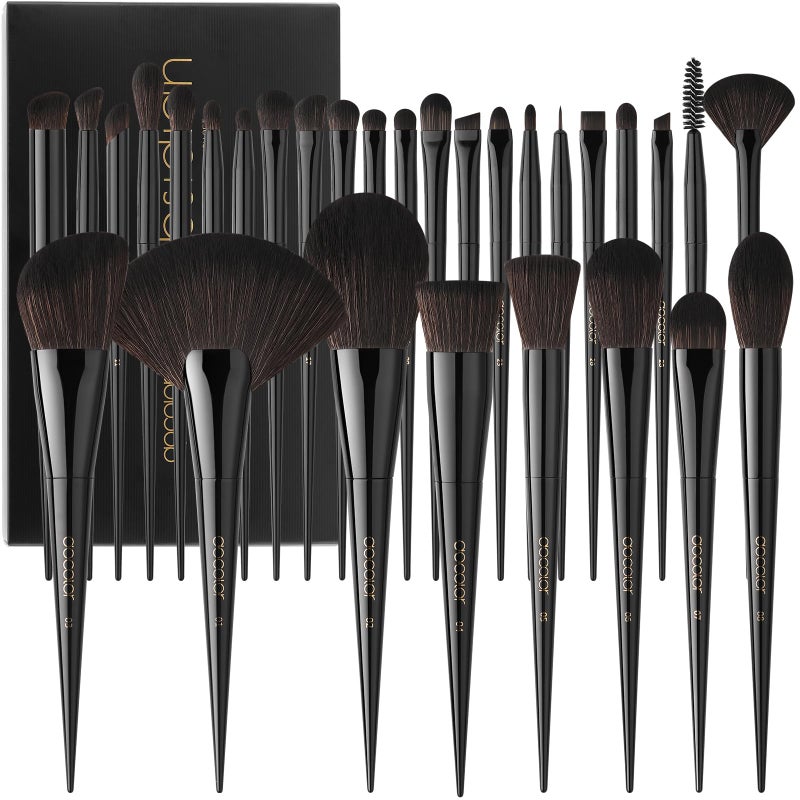 Docolor Makeup Brushes Set Professional 30Pcs Obsidian Makeup Brushes Premium Synthetic Powder Kabuki Foundation Contour Blush Concealer Eye Shadow Blending Eyeliner Crease Eyebrow Make Up Brush Kit - Image 1