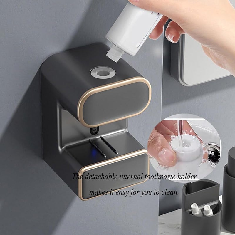 Bukela Automatic Toothpaste Dispenser, Toothpaste Squeezer Electric Automatic Sensor Wall-Mounted Bathroom Toothpaste Dispenser with 3 Toothpaste Slots,for Kids and Adults, White (Black) - Image 4