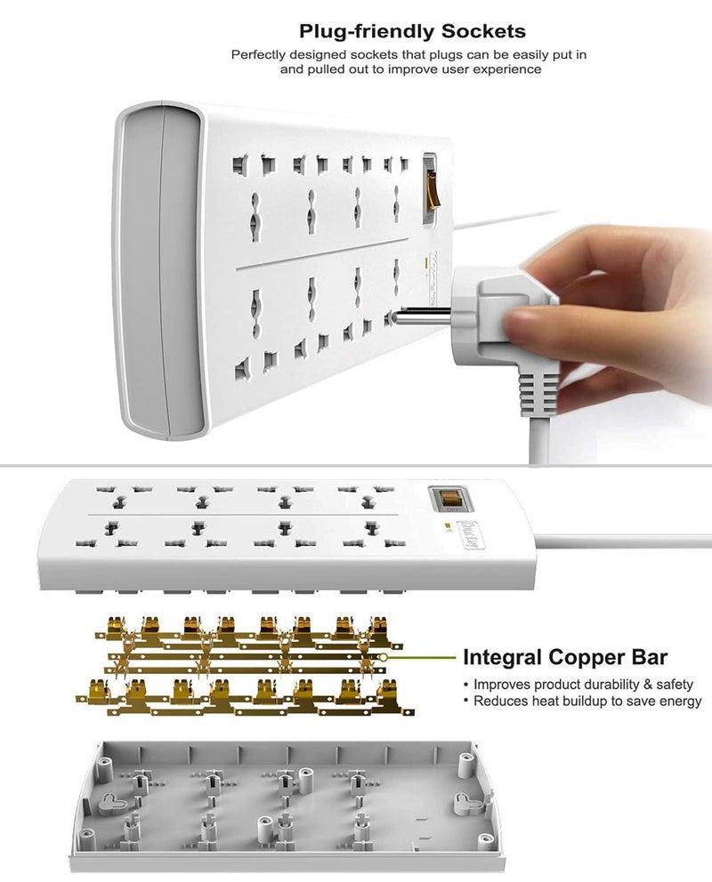 Huntkey Extension Board Power Strip Rebel Mini USB Keyboard LED Light 8 Sockets Spike Guard Medium - Image 4