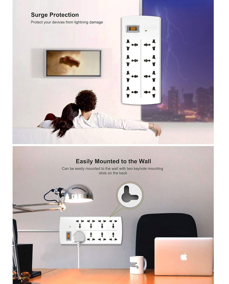 Huntkey Extension Board Power Strip Rebel Mini USB Keyboard LED Light 8 Sockets Spike Guard Medium - Image 3