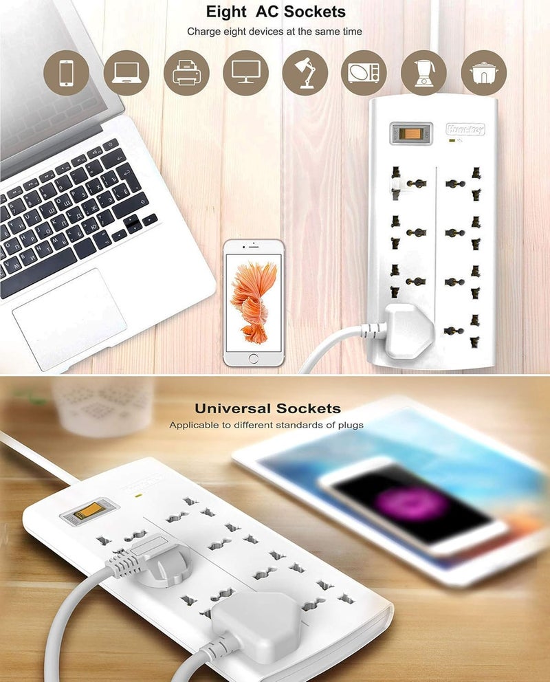 Huntkey Extension Board Power Strip Rebel Mini USB Keyboard LED Light 8 Sockets Spike Guard Medium - Image 2