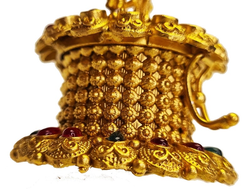 ADZOY Premium Handcrafted Lord Krushna with Cow and Fluet for Wedding | Haldi | Sindoor | Kumkum | Chandan | Dabbi Handmade Pure Brass Material Box - Image 3