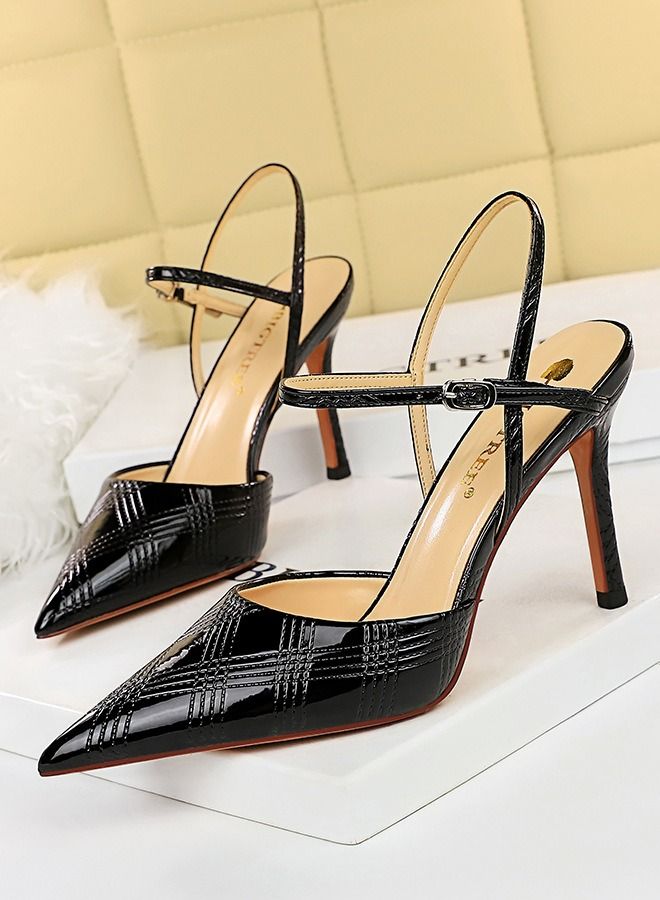 BIGTREE Pointed hollow high-heeled sandals 9.5CM Black - Image 1