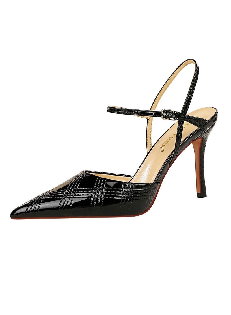 BIGTREE Pointed hollow high-heeled sandals 9.5CM Black - Image 2