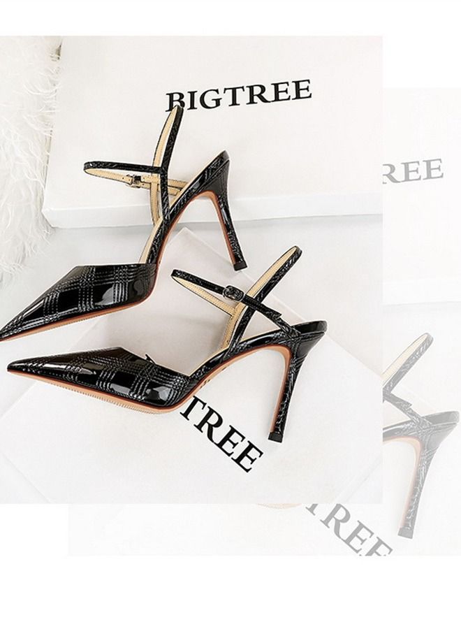 BIGTREE Pointed hollow high-heeled sandals 9.5CM Black - Image 3
