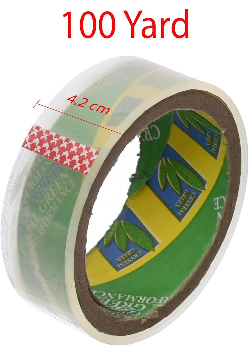 100 Yard 4.2cm) Wide Tape 6 Rolls Crystal Green Heavy Duty Packing Tape for Sealing Parcel Boxes Office Home School Use Strong Adhesive Tape Super Secure Sticky Seal Roll - Clear 100Y - Image 2