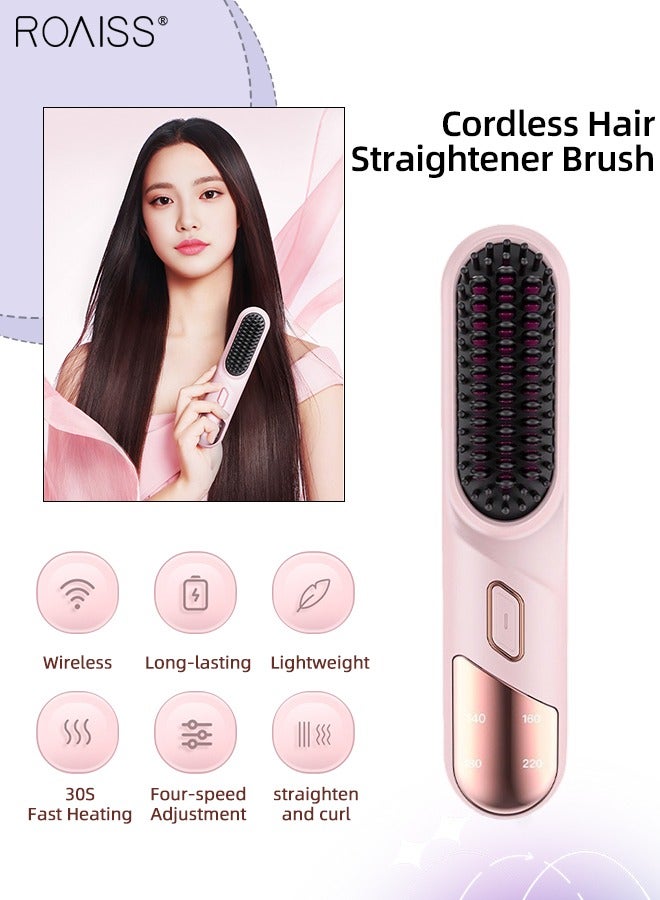 roaiss Cordless Hair Straightener Brush, USB Charging Straight Hair Styling Brush, Anti-Scalding Protection, 4-Speed Temperature Adjustment Suitable for Home, Travel, Business Trip - Image 1