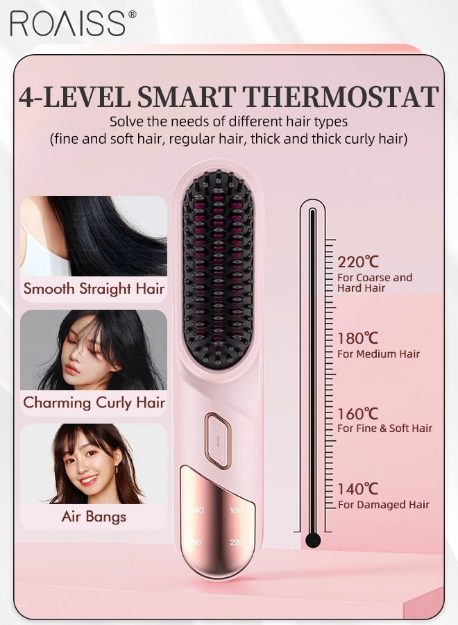 roaiss Cordless Hair Straightener Brush, USB Charging Straight Hair Styling Brush, Anti-Scalding Protection, 4-Speed Temperature Adjustment Suitable for Home, Travel, Business Trip - Image 4