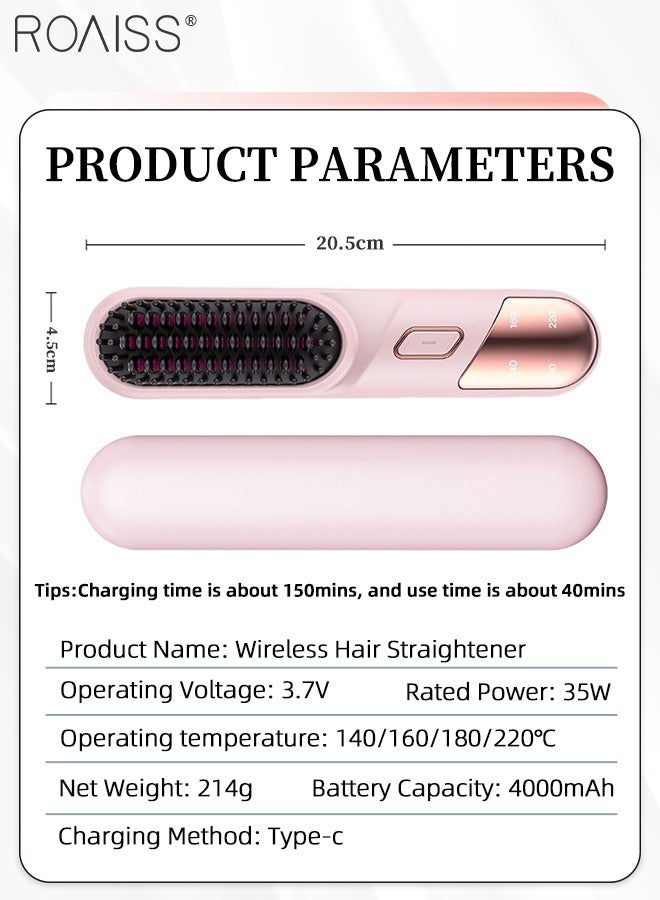 roaiss Cordless Hair Straightener Brush, USB Charging Straight Hair Styling Brush, Anti-Scalding Protection, 4-Speed Temperature Adjustment Suitable for Home, Travel, Business Trip - Image 3