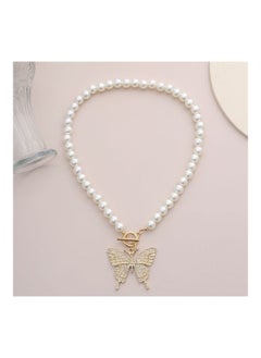 Imitation Pearl Butterfly Necklace