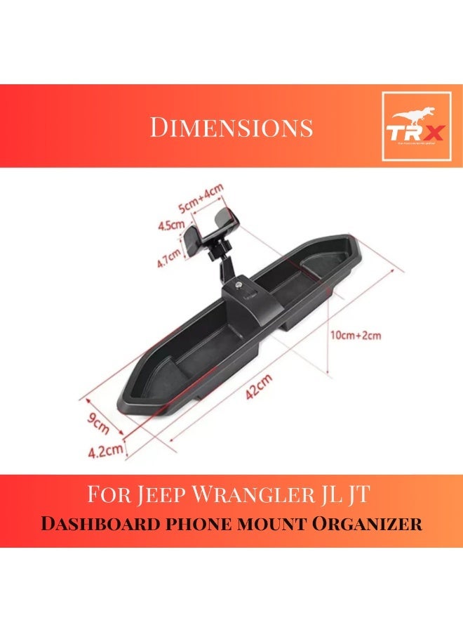 TRX AUTO Dashboard Storage Tray with Phone Holder for Jeep Wrangler & Gladiator 2018-2023 | Phone Mount Organizer | Jeep Gladiator Interior Accessories - Image 3