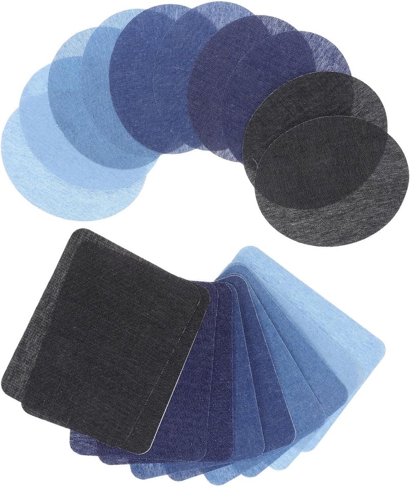 20pcs Self-Adhesive Denim Embroidered Clothing Patches Rectangle and Oval Elbow Knee Repair Appliques for Garment Sewing and Decorative Clothes Fixing - Image 1