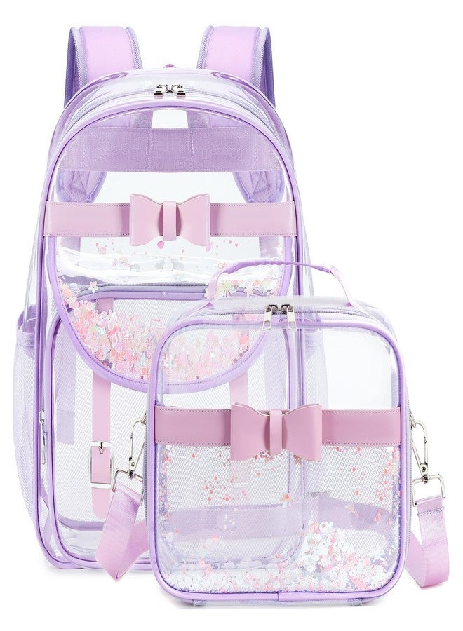 KIDNUO Clear Backpack for Girls and Boys, 2PCS Heavy Duty Transparent Bookbag,Stadium Approved See Through School Bag Kids, Purple1, Medium, Travel Backpacks - Image 1