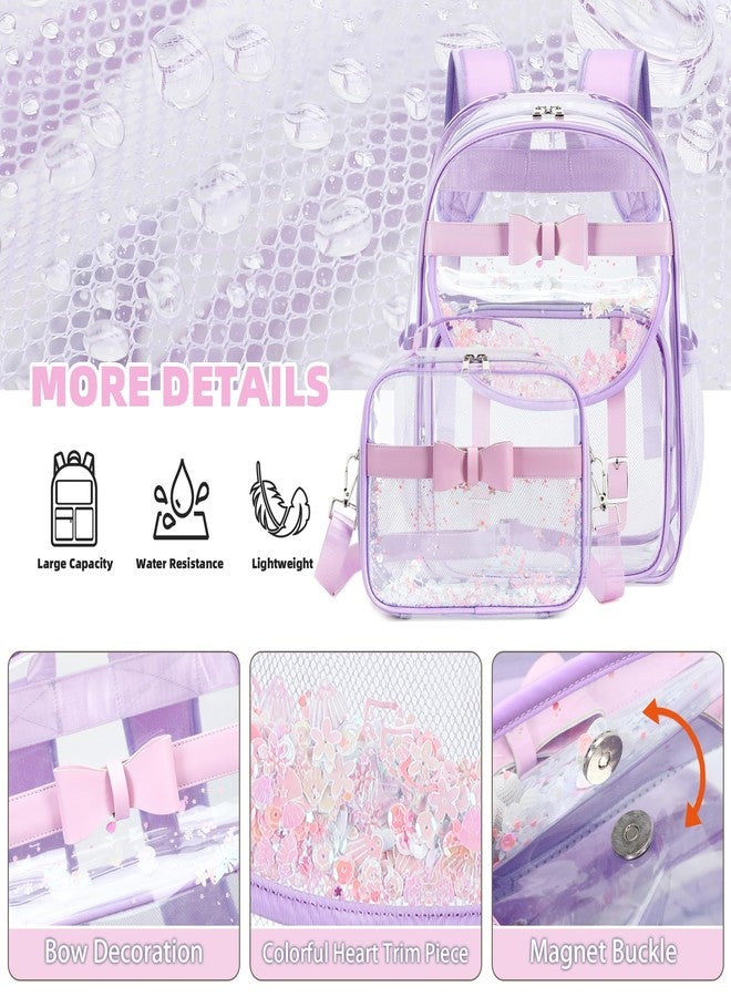 KIDNUO Clear Backpack for Girls and Boys, 2PCS Heavy Duty Transparent Bookbag,Stadium Approved See Through School Bag Kids, Purple1, Medium, Travel Backpacks - Image 5