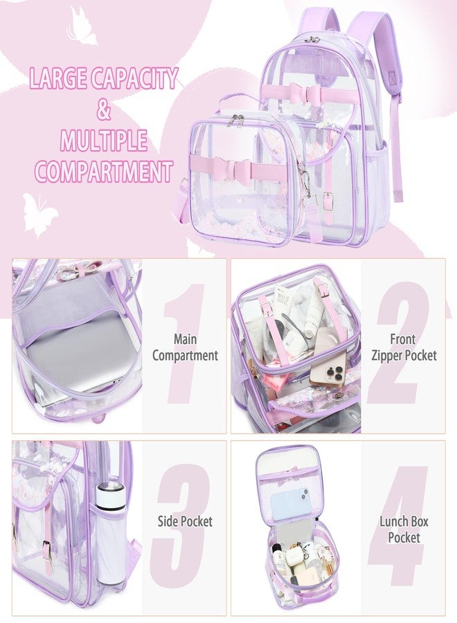 KIDNUO Clear Backpack for Girls and Boys, 2PCS Heavy Duty Transparent Bookbag,Stadium Approved See Through School Bag Kids, Purple1, Medium, Travel Backpacks - Image 3