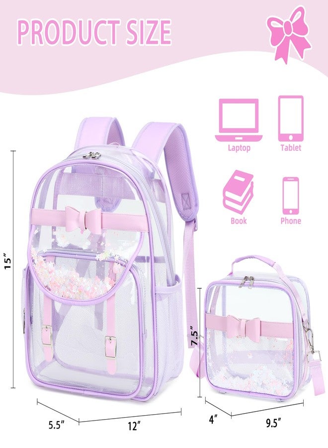 KIDNUO Clear Backpack for Girls and Boys, 2PCS Heavy Duty Transparent Bookbag,Stadium Approved See Through School Bag Kids, Purple1, Medium, Travel Backpacks - Image 4