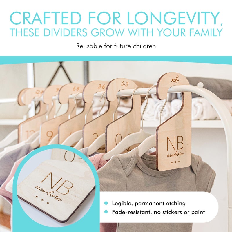 White Loft Baby Clothes Dividers for Closet – Wood Size Dividers for Newborn to 24 Months, Nursery Organizer, Large 1in Letter Size (Set of 7) - Image 3