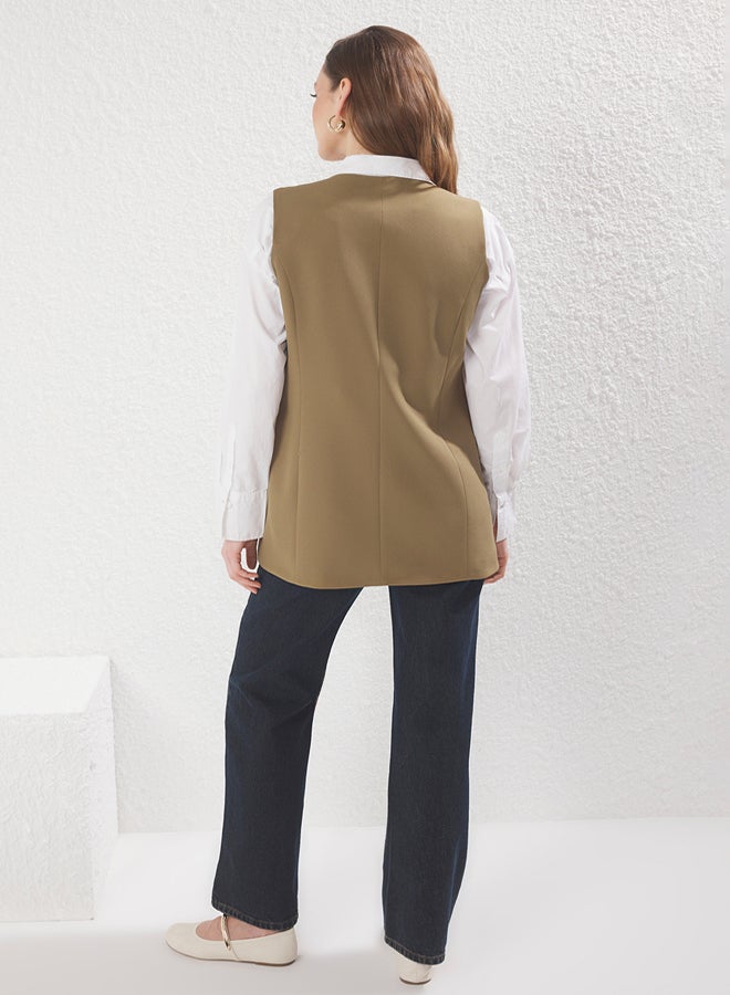 trendyol Khaki Front Tie Closure Woven Waistcoat - Image 4
