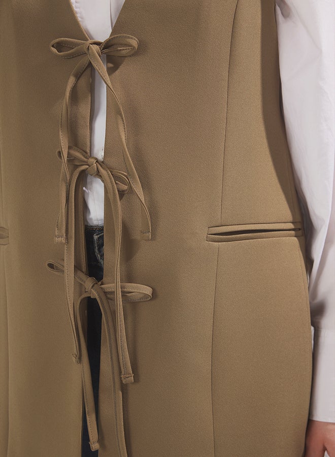 trendyol Khaki Front Tie Closure Woven Waistcoat - Image 3