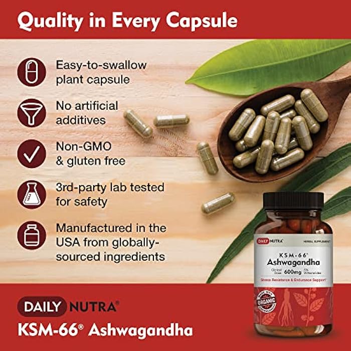 DailyNutra KSM-66 Ashwagandha 600mg Organic Root Extract - High Potency Supplement with 5% Withanolides | Relieves Tiredness, Supports Relaxation, Focus, Energy, & Muscle Growth (90 Capsules) - Image 4