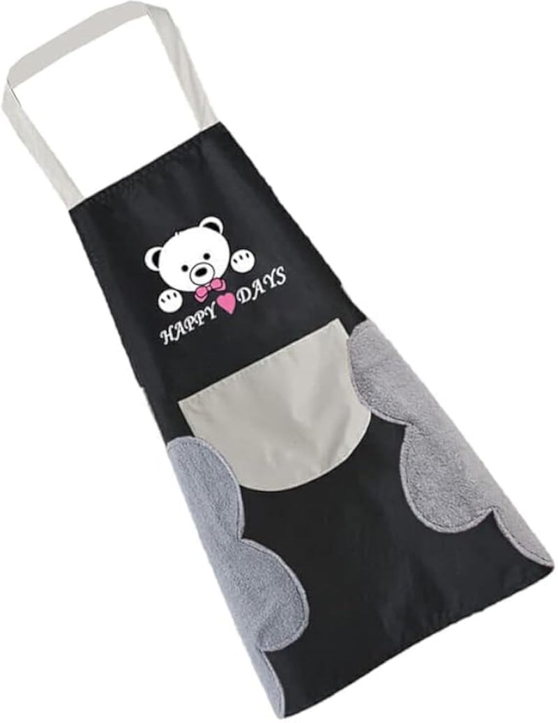 Cute Bear Design Waterproof Kitchen Apron with Soft Side Towel and Large Pocket â€“ Adjustable Cotton Linen Cooking Apron for Women and Men for Home, CafÃ©, and BBQ Use