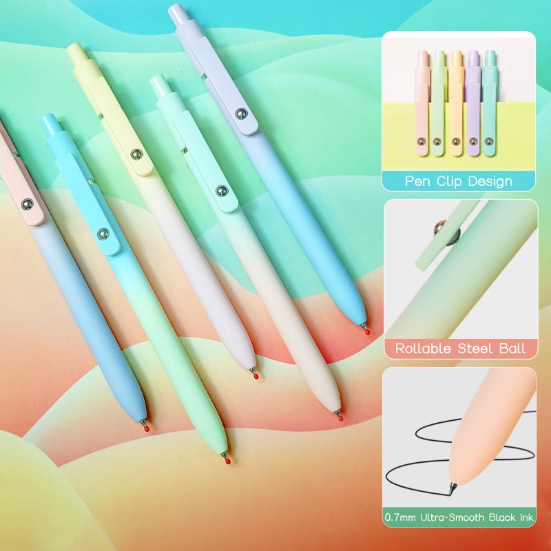 UIXJODO Gel Pens, 10 Pcs Black Ink Pens for Women, 0.7mm Medium Point Smooth Writing Pens with Silicone Grip, High-End Series Metal Clip Retractable Pens for Journaling Note Taking (10 Pcs Pastel) - Image 2