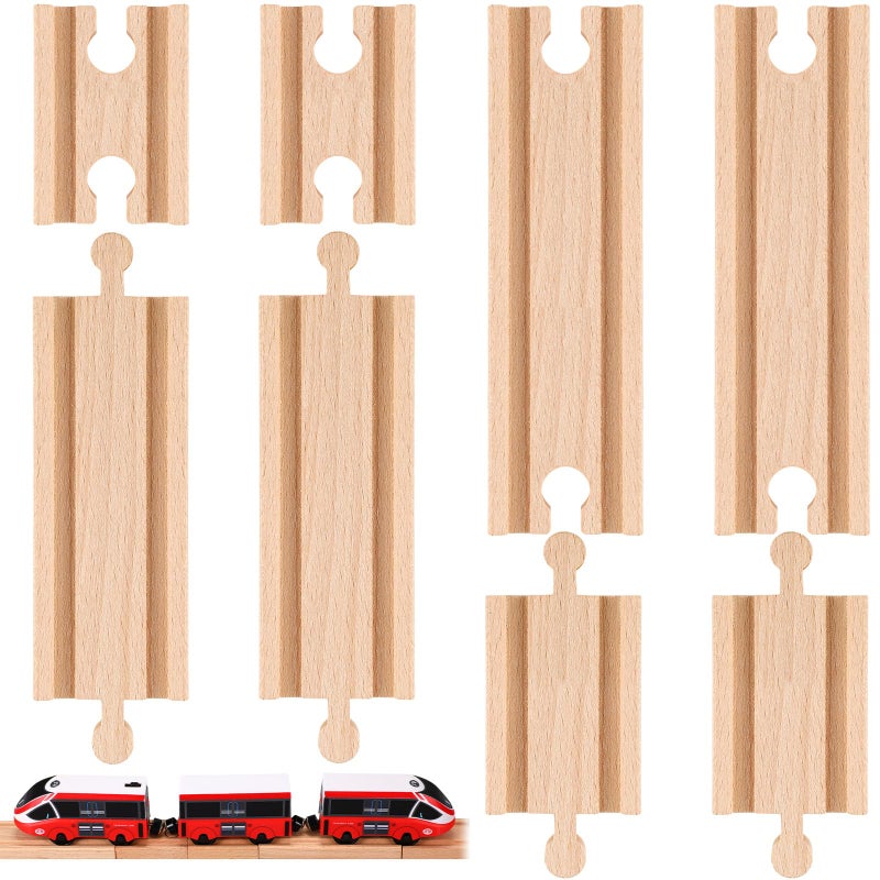 Liliful Pack of 8 Wood Train Track Expansion Packs Compatible with Most Train Tracks 2 SizesMixed Straight - Image 2