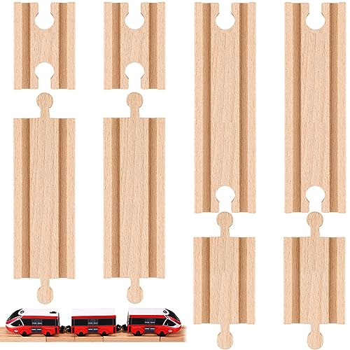 Liliful Pack of 8 Wood Train Track Expansion Packs Compatible with Most Train Tracks 2 SizesMixed Straight - Image 1
