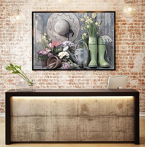 KINPLUB 5D Boots Hat Diamond Painting Kits for Adults, Farmhouse Diamond Art Kits, Flora Paint with Diamonds Kits, Full Drill Round Dots Gem Art for Home Wall Decor 12 x 16 Inch - Image 2