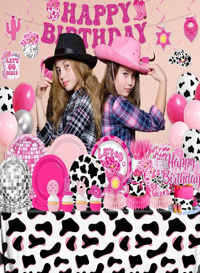 YTGUVBK Cowgirl Birthday Party Decorations, 222Pcs Disco Cowgirl Party Decorations Plates Napkins Cups Banner Hanging Swirl Tablecloth Balloons Cake Topper for Western Cowgirl Bachelorette Party Decorations - Image 2