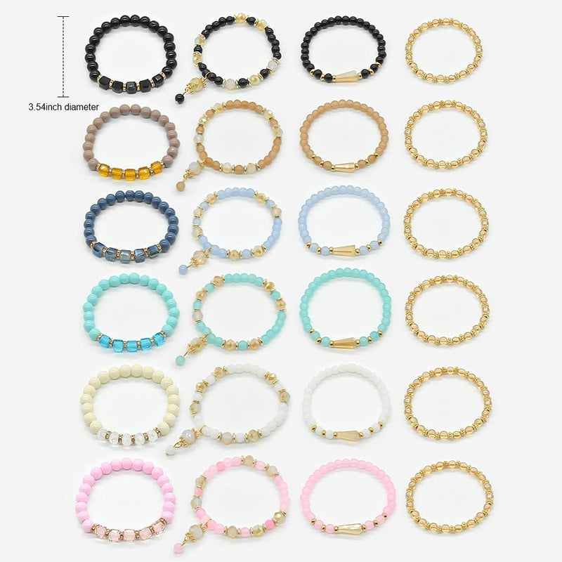 VONRU Bohemian Bracelet Sets for Women - 6 Sets Stackable Stretch Bracelets Multi-color Boho Hippie Bracelets Dainty Jewelry (Seed bead bracelet sets) - Image 3