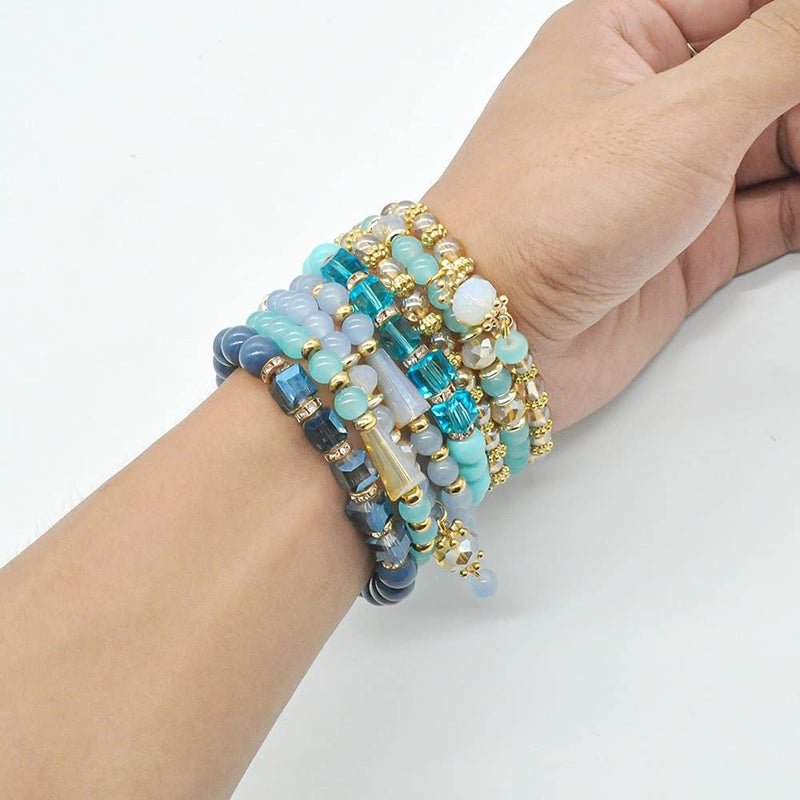 VONRU Bohemian Bracelet Sets for Women - 6 Sets Stackable Stretch Bracelets Multi-color Boho Hippie Bracelets Dainty Jewelry (Seed bead bracelet sets) - Image 5