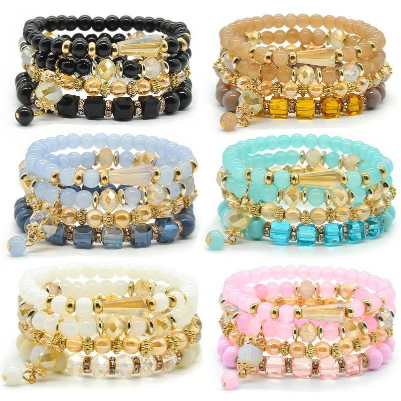 VONRU Bohemian Bracelet Sets for Women - 6 Sets Stackable Stretch Bracelets Multi-color Boho Hippie Bracelets Dainty Jewelry (Seed bead bracelet sets) - Image 1
