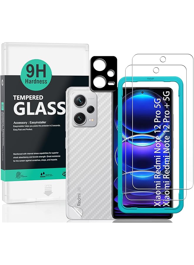 erorex Screen Protector For Redmi Note 12 Pro 5G Redmi Note 12 Pro Plus 5G 6.67" With 2Pcs Tempered Glass 1Pc Camera Len Protector 1Pc Backing Carbon Fiber Film Fingerprint Reader Easy To Install - Image 1